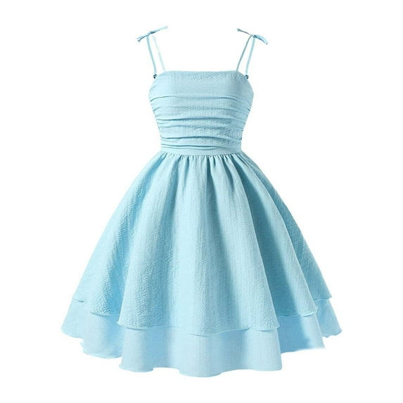 XAOFW Girl's Dresses Sleeveless Solid Color Scoop Neck Summer Spaghetti Strap Dress With Bow Knot Dinner Party Comfortable Stylish Sundresses