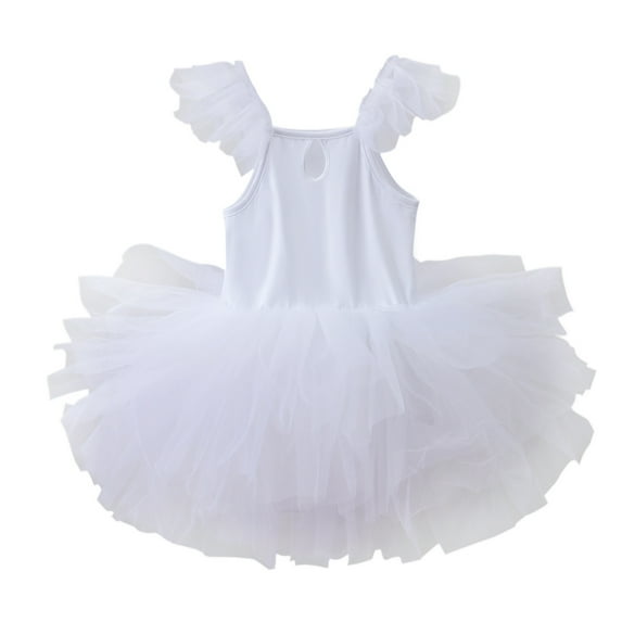 XAOFW Girl's Dresses Solid Color Fly Sleeve Crewneck Kids Dancewear Tutu Dress Birthday Celebration Flowy Versatile Children