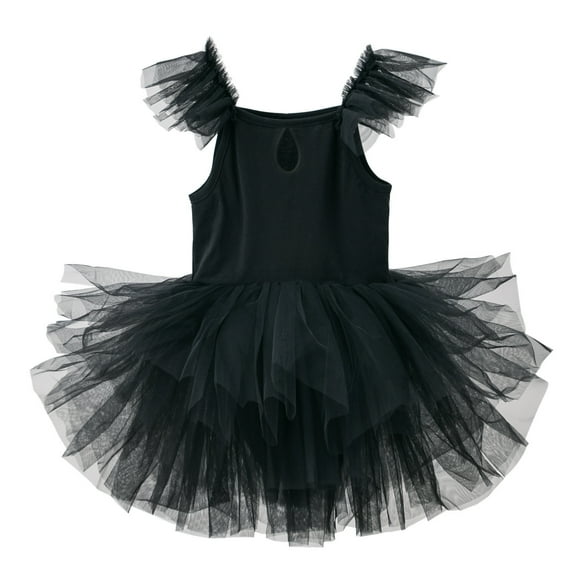 XAOFW Girl's Dresses Solid Color Fly Sleeve Crewneck Kids Dancewear Tutu Dress Birthday Celebration Soft Breathable Children Sundress