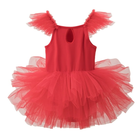 XAOFW Girl's Dresses Solid Color Fly Sleeve Crewneck Kids Dancewear Tutu Dress Club Party Stylish Comfortable Children Sundress