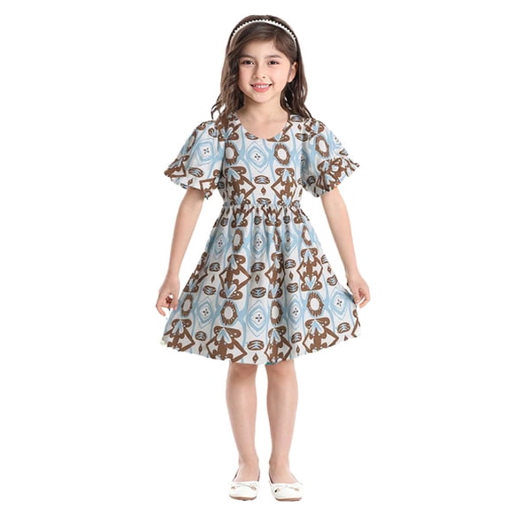 XAOFW Girl's Dresses Toddler Short Sleeve Crewneck Leopard Print Dress Dance Party Dresses Home Lounging Soft Comfortable
