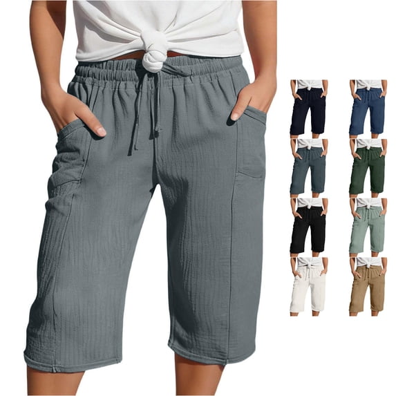 XAOFW Girl's Knee Length Pants Lightweight Girls Casual Wide Leg Trousers With Pockets And Ties For Everyday Wear Stylish Bottom 6-7 Years