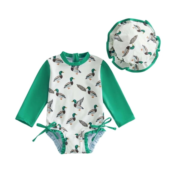 XAOFW Girl's One-Piece Swimsuits Cartoon Print Lone Sleeve With Swim Cap Swimwear Holiday Vacation Beach Stylish Comfortable Beachwear