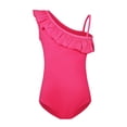thumbnail image 1 of XAOFW Girl's One-Piece Swimsuits Solid Color Sleeveless Ruffled Neck Asymmetrical Swimwear Beach Pool Party Soft Breathable Beachwear, 1 of 4
