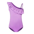 thumbnail image 1 of XAOFW Girl's One-Piece Swimsuits Solid Color Sleeveless Ruffled Neck Asymmetrical Swimwear Beach Pool Swimming Stylish Versatile Swim Wear, 1 of 4