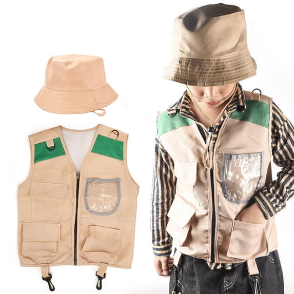 XAOFW Girl's Outfit Sets Sleeveless Zipper Cargo Vest And Hat Kids Two Piece Exploration Dress Up Outfits Casual Daily Wear Soft Breathable Children Clothes Sets