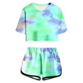 thumbnail image 1 of XAOFW Girl's Outfit Sets Tie Dye Print Short Sleeve Round Neck Top And Shorts Comfortable Two Piece Outfits For Juniors Leisure Lounging Stylish Clothes Sets, 1 of 5