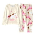 thumbnail image 1 of XAOFW Girl's Outfits Sets Long Sleeve Crew Neck Cartoon White Horse Print Top Pant Two Piece Outfit Relaxed Fit Outfit Party Night Soft Breathable Clothes Sets, 1 of 5