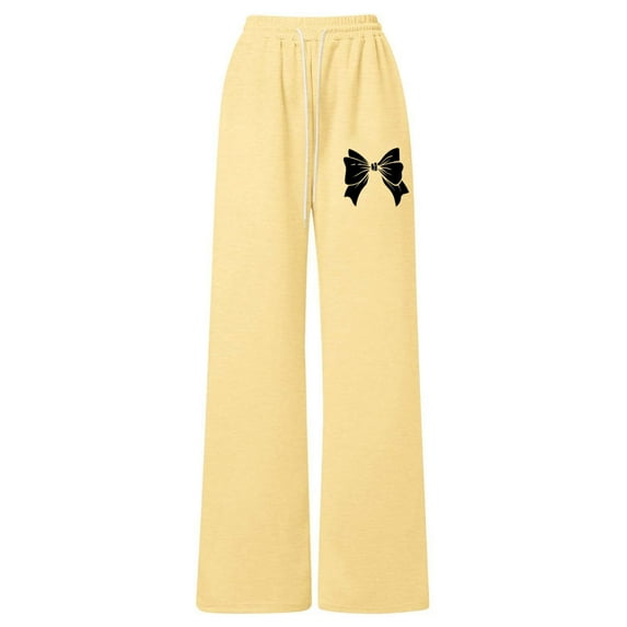 XAOFW Girl's Pants Elastic Waist Bowknot Print Kids Streetwear Loose Fit Straight Leg Sweatpants Trousers With Pockets Holiday Party Soft Comfortable Pant