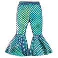 thumbnail image 1 of XAOFW Girl's Pants Shiny Scale Print Elastic Waist Flared Pant With Ruffle Hem Lightweight Wide Leg Trousers Party Night Comfortable Stylish Slacks, 1 of 5