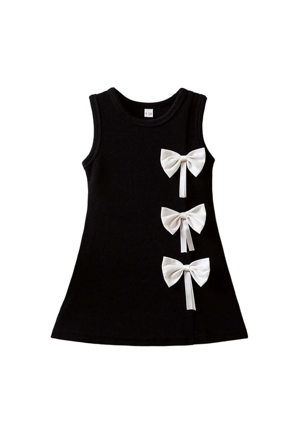 Girl's Summer Dresses Sleeveless Crewneck Kids Elegant Dress With Bow Tie Party Night Soft Breathable Newborn Sundress