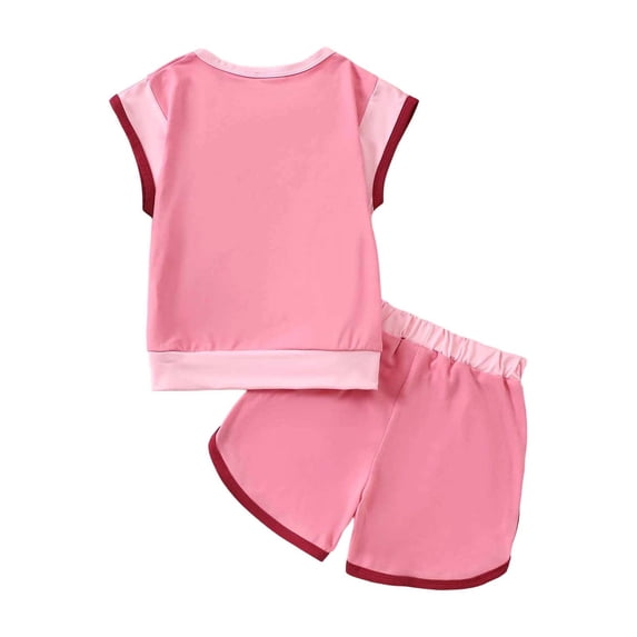 XAOFW Girl's Summer Outfits Summer Two Piece Sets Short Sleeve Patchwork Tops And Shorts Versatile Clothes Sets 4-5 Years