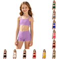 thumbnail image 1 of XAOFW Girl's Summer Swimsuit Sets Two Piece Swimwear For Girls Sleeveless Tankini Tops And Swimming Shorts Solid Color Surfing Swimming Versatile Swimwear Bottom 9-10 Years, 1 of 4