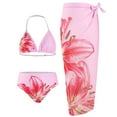 thumbnail image 1 of XAOFW Girl's Swimsuit Sets Floral Print Halter Neck Top And Bottom With Swim Skirt Bikini Swimsuits 3 Piece Swimwear Tropical Swimming Surfing Soft Comfortable Bathing Suit, 1 of 6
