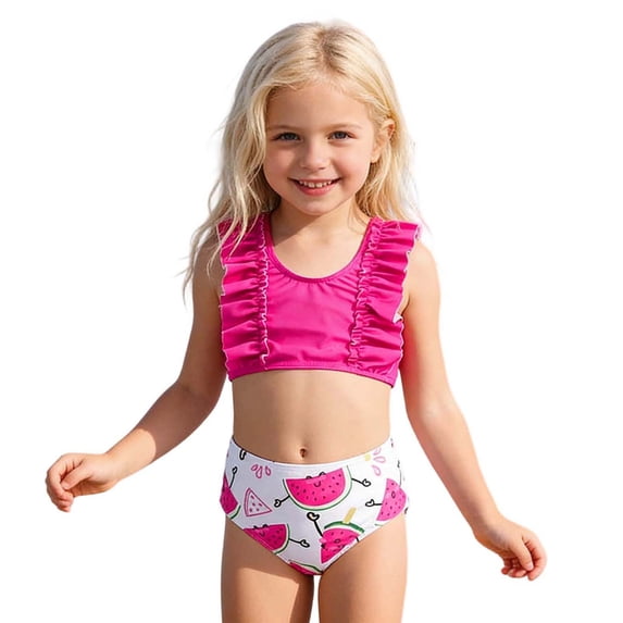 XAOFW Girl's Swimsuit Sets Sleeveless Scoop Neck Tops And Cartoon Print Bottom Tankini Swimsuits Kids Two Piece Swimwear Swimming Surfing Soft Breathable Children Beachwear