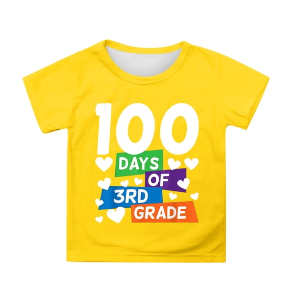 XAOFW Girl's T-Shirts 100 Days Of School Graphic Short Sleeve Crewneck T Shirt Playwear Fashionable Tee Shirt Outdoor Activities Stylish Cozy Tops