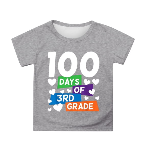 XAOFW Girl's T-Shirts 100 Days Of School Graphic Short Sleeve Crewneck T Shirt Playwear Fashionable Tee Shirt Outdoor Activities Stylish Cozy Tops