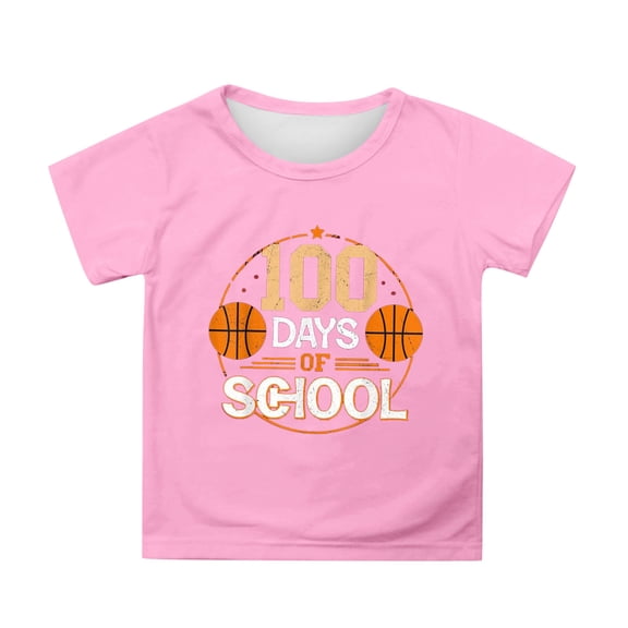 XAOFW Girl's T-Shirts 100 Days Of School Graphic Short Sleeve Crewneck T Shirt Playwear Loose Fit Tee Shirt Outdoor Activities Stylish Cozy Tops