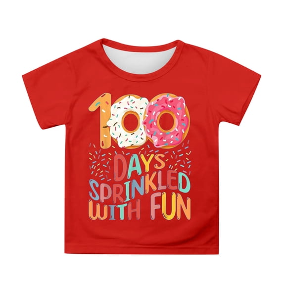 XAOFW Girl's T-Shirts 100 Days Of School Print Short Sleeve Crewneck T Shirt Back To School Season Loose Fit Tee Shirt Outdoor Activities Stylish Cozy Tops