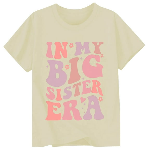 XAOFW Girl's T-Shirts Childrens Fashionable Casual Letter Round Neck Short Sleeved T Shirt Tee Holiday Party Versatile Tops