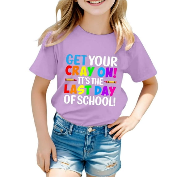 XAOFW Girl's T-Shirts Childrens Letter Prints Crewneck Short Sleeved T Shirt For Boys Girls Home Lounging Stylish Top