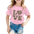 thumbnail image 1 of XAOFW Girl's T-Shirts Short Sleeve Crewneck Leopard Letter Print Kids Graphic T Shirts Everyday Wear Comfort Fit Tee Shirts Party Night Cozy Breathable Children Top, 1 of 4