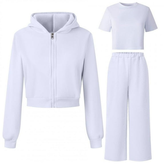 XAOFW Girls 2 Piece Hooded Tracksuit Soft Comfy Athletic Outfit With Long Sleeve Top And Pants For Play And Casual Wear