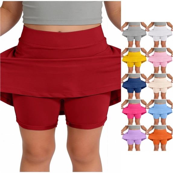 XAOFW Girls Athletic Skirts With Shorts And Pockets Solid Color Lightweight Athletic Skirts For Tennis Cheerleading Comfortable Skirts 6-7 Years