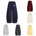 thumbnail image 1 of XAOFW Girls Back To School Pants Drawstring Elastic Waist Letter Print Loose Fit Curved Leg Trousers For Kids Everyday Wear Comfortable Bottoms 12-13 Years, 1 of 4