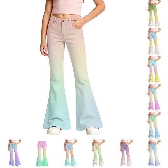 XAOFW Girls Back To School Flared Pants Casual Stretchy Gradient Wide Leg Pants For Kids Everyday Wear Soft Bottom 5-6 Years