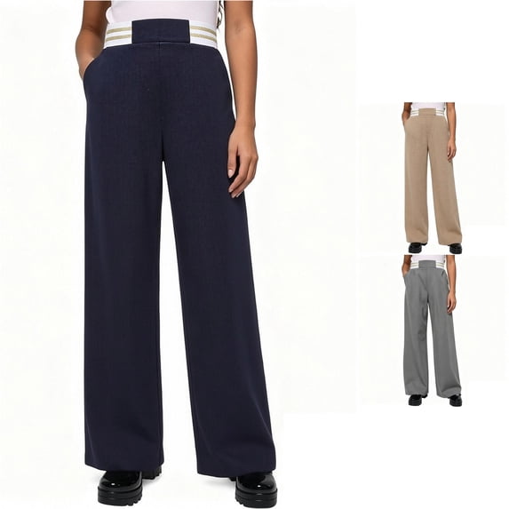 XAOFW Girls Back To School Pants High Waist Stretchy Straight Leg Trousers With Pockets Elastic Waistband Formal Pants Trendy Bottoms 11-12 Years