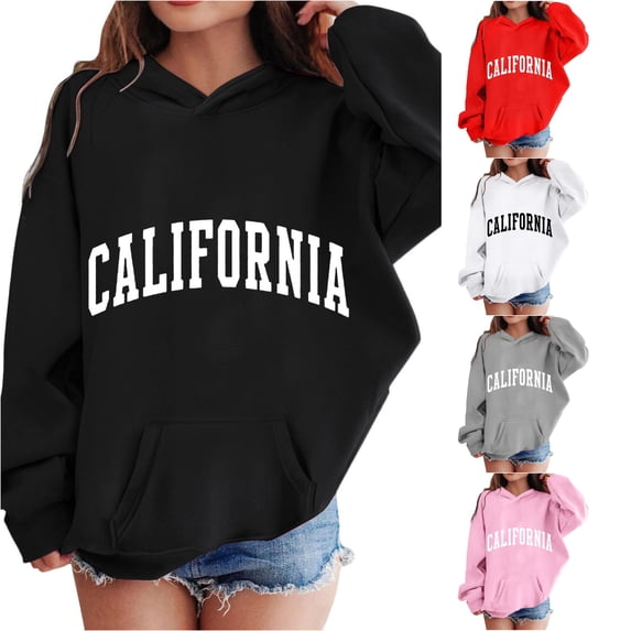 XAOFW Girls Boys Hoodies Long Sleeve Letter Print Hooded Sweatshirt Kids Cute Graphic Pullovers Hoodies With Pocket Breathable Top 4-5 Years