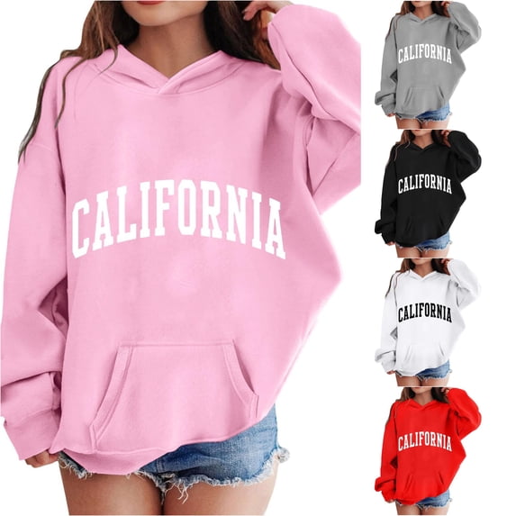 XAOFW Girls Boys Hoodies Long Sleeve Letter Print Hooded Sweatshirt Kids Cute Graphic Pullovers Hoodies With Pocket Breathable Tops 9-10 Years