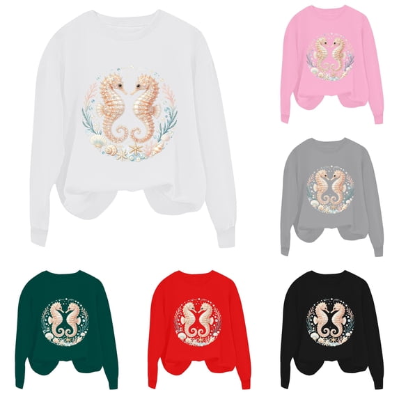 XAOFW Girls Boys Marine Animal Print Long Sleeved Round Neck Sweatshirts Loose Fit Casual Pullover For Toddler Kids Stylish Tops 4-5 Years