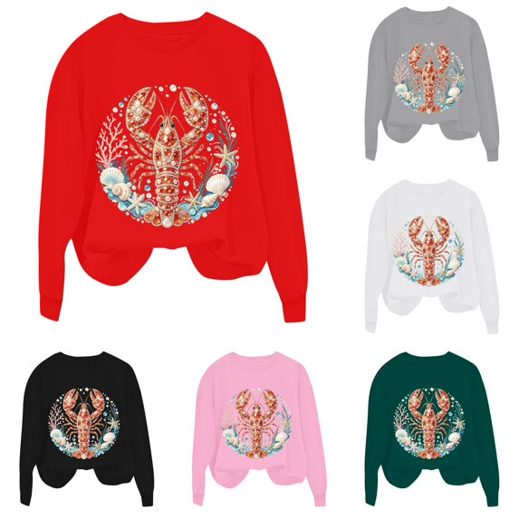 XAOFW Girls Boys Marine Animal Printed Long Sleeve Crew Neck Sweatshirts Loose Fit Casual Pullover For Toddler Kids Breathable Top 7-8 Years