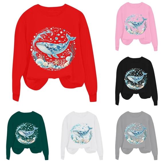 XAOFW Girls Boys Marine Animal Prints Long Sleeve Crew Neck Sweatshirts Loose Fit Casual Pullover For Toddler Kids Breathable Top 11-12 Years