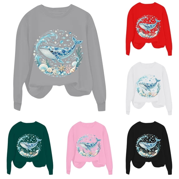 XAOFW Girls Boys Marine Animal Prints Long Sleeve Crew Neck Sweatshirts Loose Fit Casual Pullover For Toddler Kids Breathable Tops 9-10 Years
