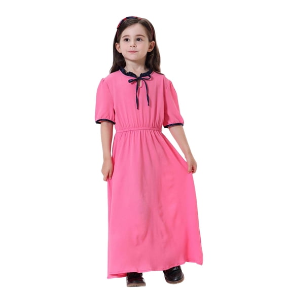 XAOFW Girls Dress Elegant Half Sleeve Maxi Teen Attire V-Neck Solid Color Comfort Stylish Club Party