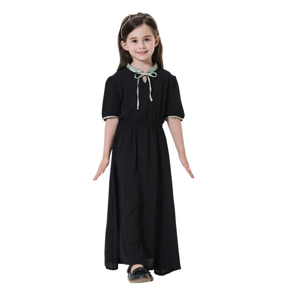 XAOFW Girls Dress Elegant Half Sleeve Maxi Teen Attire V-Neck Solid Color Comfort Stylish Club Party