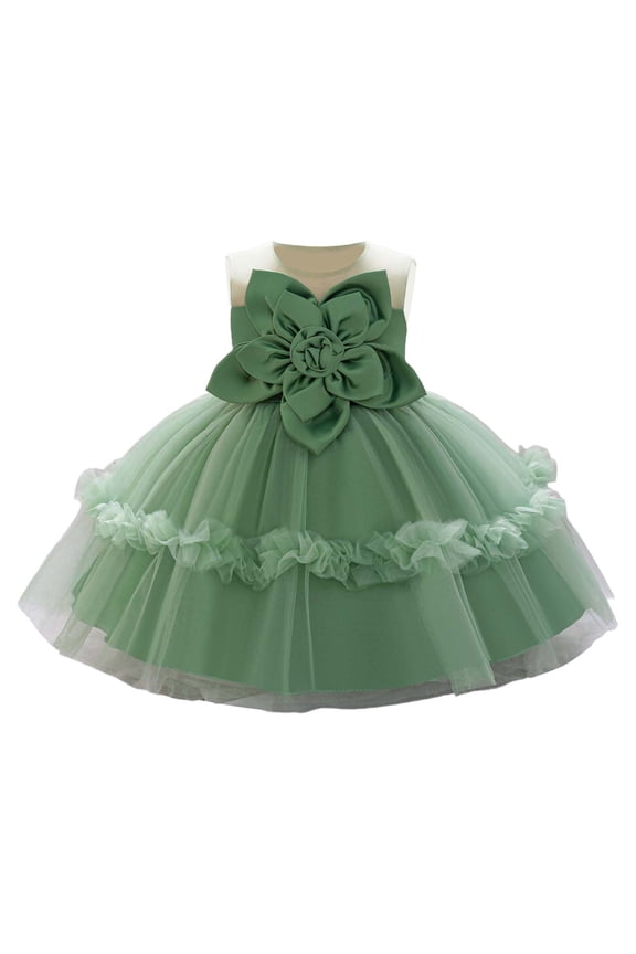 Girls Dresses 3D Flora Meshl Applique Satin Pageant Celebrations Ball Gown Sleeveless O-Neck Breathable Comfortable Casual Daily Wear Sundress