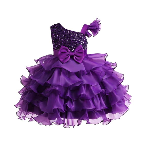 XAOFW Girls Dresses Elegant Formal Sash Toddler Attire Celebration Events Sequins Ball Gown Sleeveless Slash Neck Soft Cozy Leisure Party Night Dress