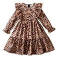 thumbnail image 1 of XAOFW Girls Dresses Leopard Print Long Sleeve O-Neck Gown Flowy Skirt Photoshoots Soft Cozy Casual Daily Wear Sundress, 1 of 9