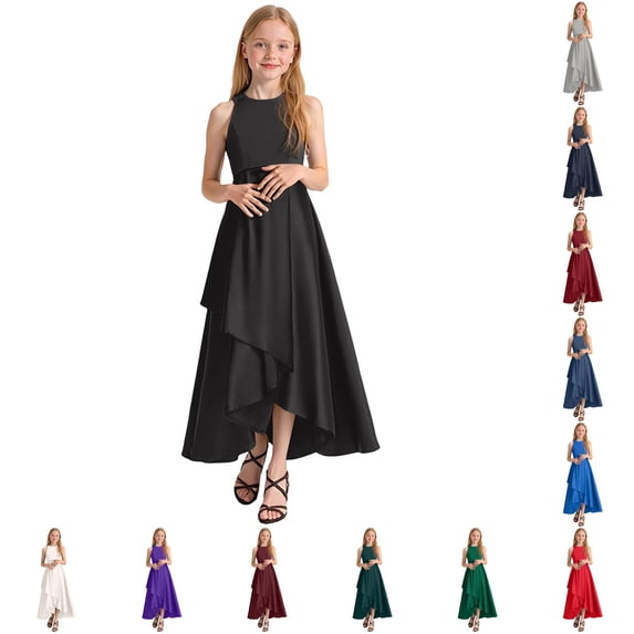 XAOFW Girls Formal Dresses Party Gown For Recital Performance Pageant Elegant Sleeveless Crewneck Summer Dress For Kids Toddler Soft 3-4 Years