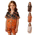 thumbnail image 1 of XAOFW Girls Halloween Pajamas Pumpkin Print Short Sleeve Button Down Shirts Shorts Toddler Kids Fall Winter Soft Cozy Sleepwear 2-3 Years, 1 of 5