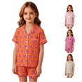 thumbnail image 1 of XAOFW Girls Halloween Pajamas Pumpkin Prints Short Sleeve Button Down Shirts Shorts Toddler Kids Fall Winter Soft Cute Sleepwear 10-11 Years, 1 of 5