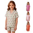 thumbnail image 1 of XAOFW Girls Halloween Pajamas Pumpkin Prints Short Sleeve Button Down Shirts Shorts Toddler Kids Fall Winter Soft Cute Sleepwear 12-24 Months, 1 of 5