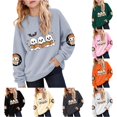thumbnail image 1 of XAOFW Girls Halloween Sweatshirt Ghost Bat Printed Long Sleeve Crew Neck Sweatshirts Autumn Winter Cozy Graphic Pullover For Toddler Kids Stylish Tops 9-10 Years, 1 of 4