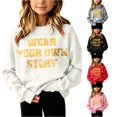 thumbnail image 1 of XAOFW Girls Hoodies Casual Letter Print Long Sleeve Hooded Sweatshirts Soft Cozy Fashion Pullover For Kids Trendy Tops 8-9 Years, 1 of 4