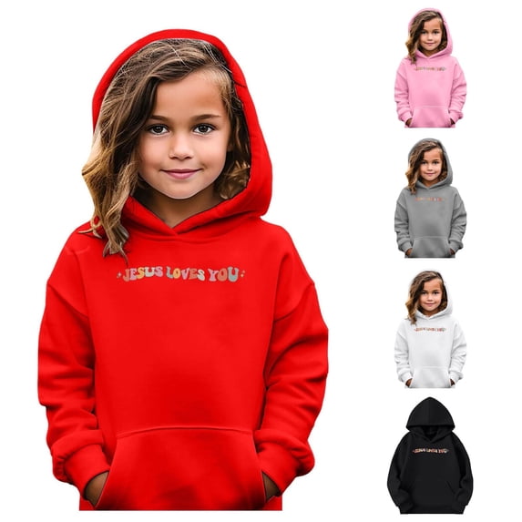 XAOFW Girls Hoodies Casual Long Sleeve Letter Print Hooded Sweatshirts Cute Oversized Pocket Pullover Hoodies For Kids Comfortable Tops 9-10 Years