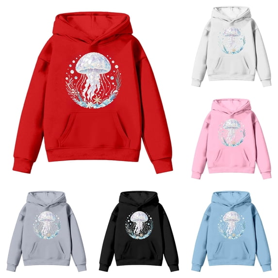 XAOFW Girls Hoodies Long Sleeve Marine Animal Print Hooded Sweatshirt Kids Soft Cozy Casual Winter Wear Pullover Breathable Tops 2-3 Years